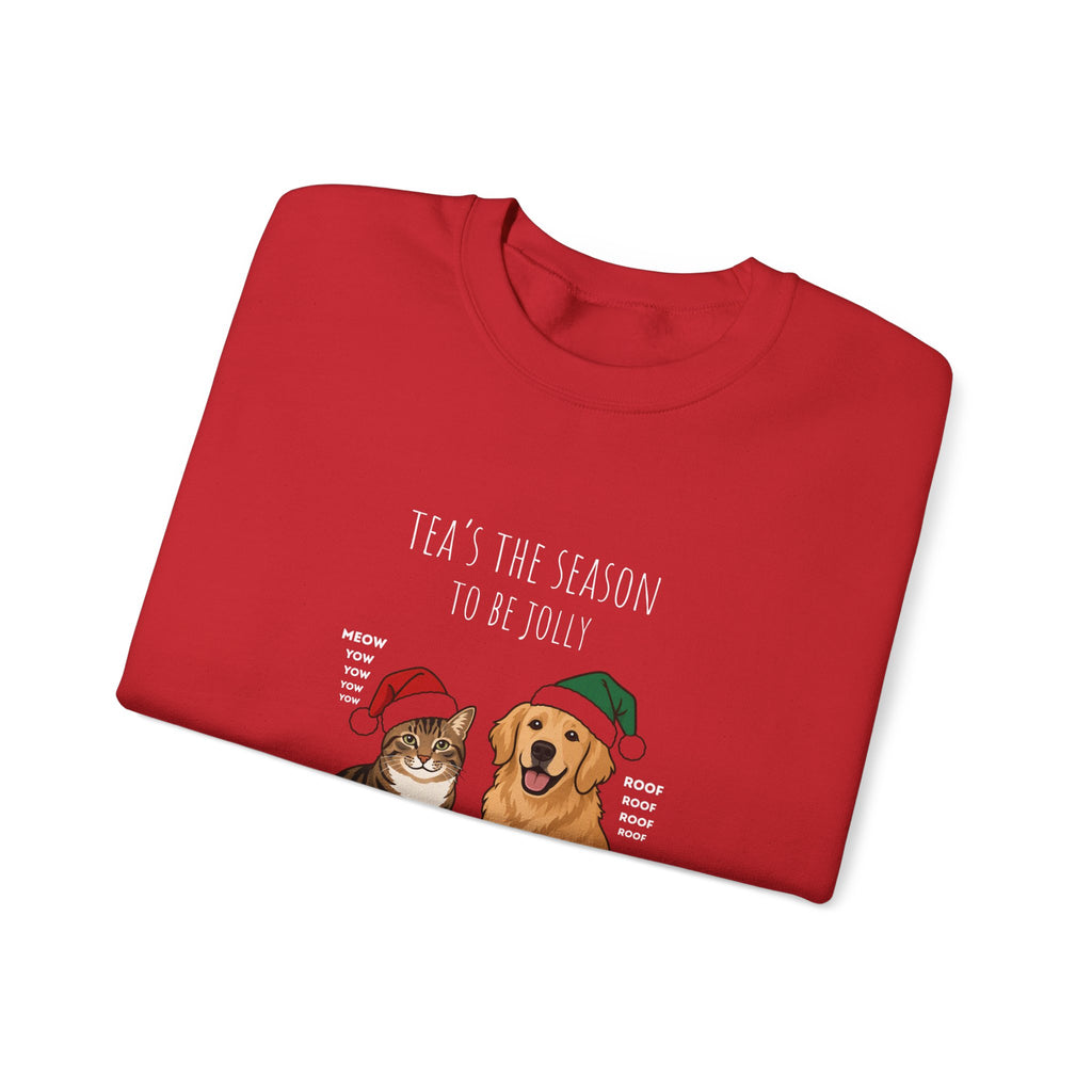 Holiday Tea Time Sweatshirt — 'Tea's The Season To Be Jolly' Cat & Dog Christmas Crewneck