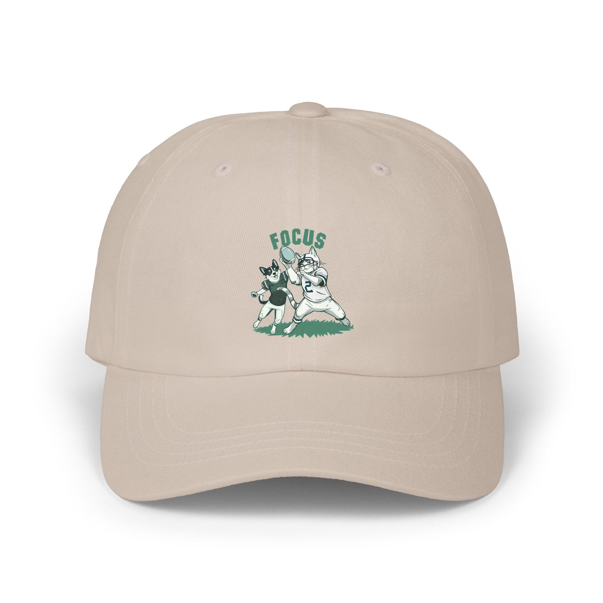 Dad Cap — Vintage Green 'Focus' Sporting Pets Patch Embroidered Football Hat