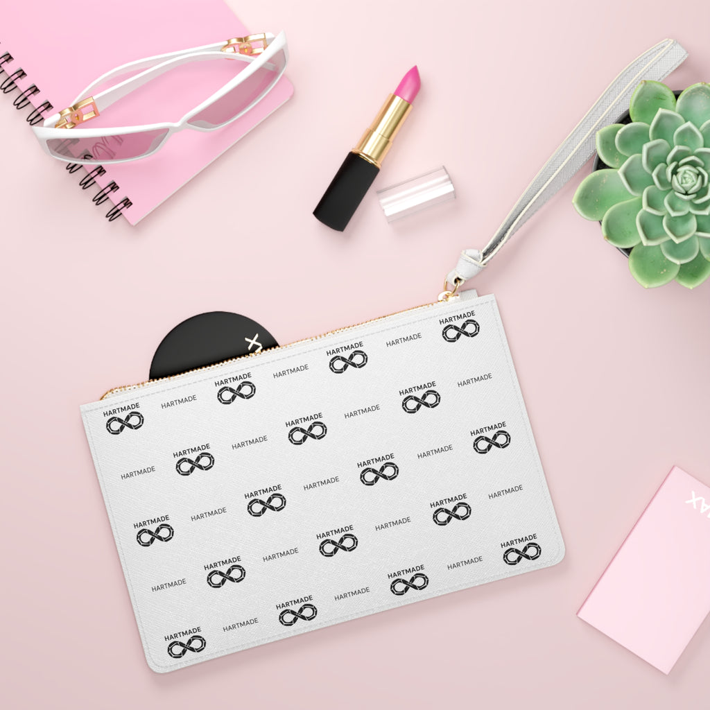 White Minimalist Brand Logo Infinity Pattern Clutch Bag – Handmade Logo Wristlet