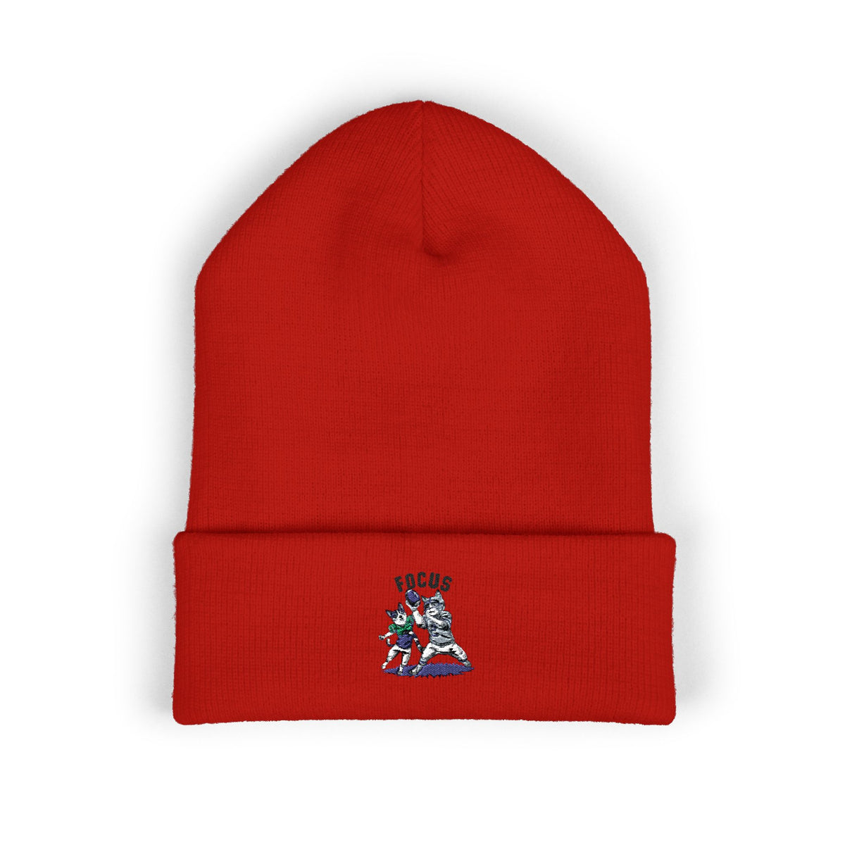 Embroidered 'Focus' Cuffed Beanie — Cozy Knit Winter Hat