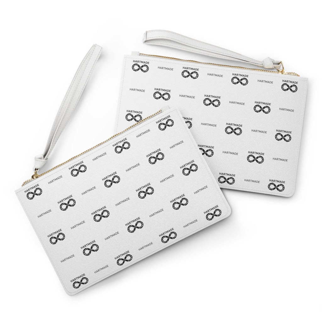 White Minimalist Brand Logo Infinity Pattern Clutch Bag – Handmade Logo Wristlet