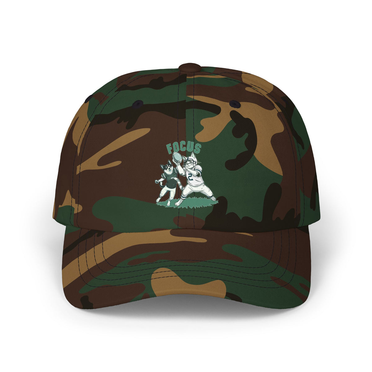 Dad Cap — Vintage Green 'Focus' Sporting Pets Patch Embroidered Football Hat