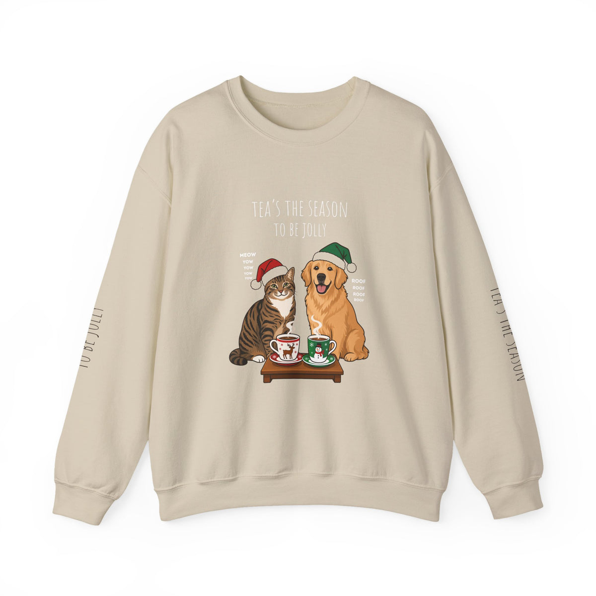 Holiday Tea Time Sweatshirt — 'Tea's The Season To Be Jolly' Cat & Dog Christmas Crewneck