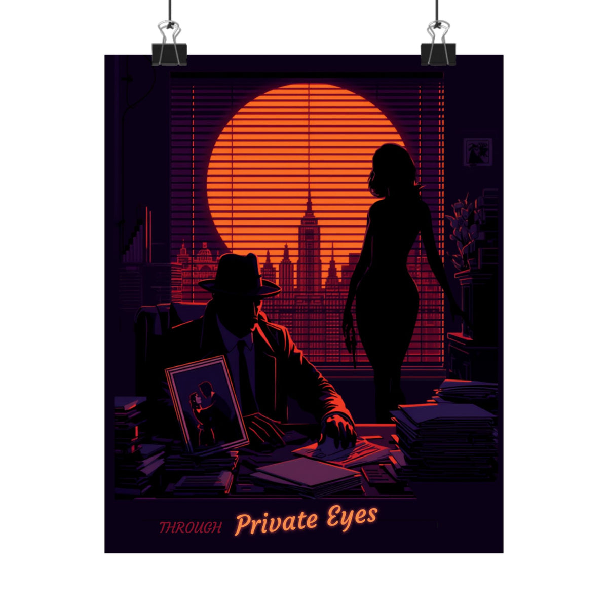 Noir 'Private Eyes' Matte Vertical Poster - Retro Detective Wall Art