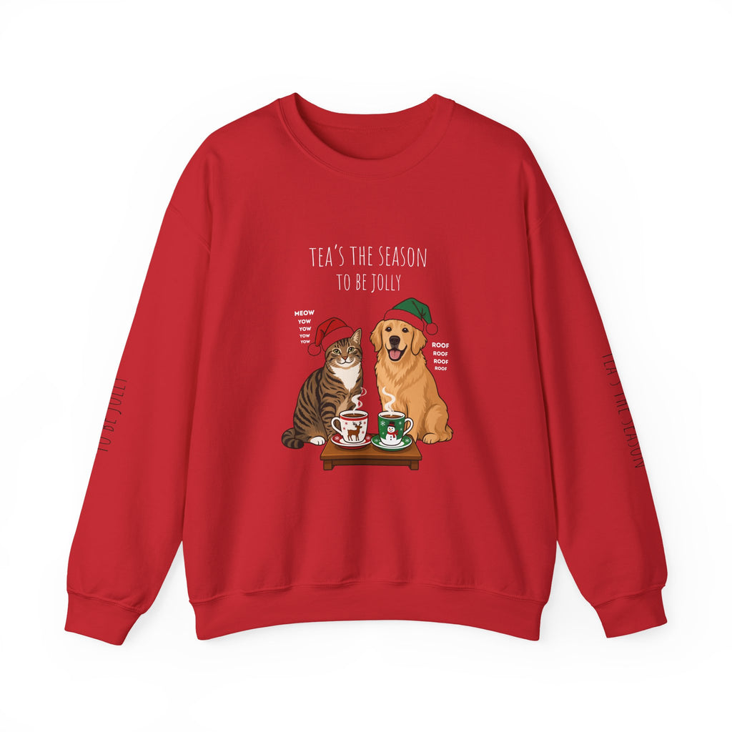 Holiday Tea Time Sweatshirt — 'Tea's The Season To Be Jolly' Cat & Dog Christmas Crewneck