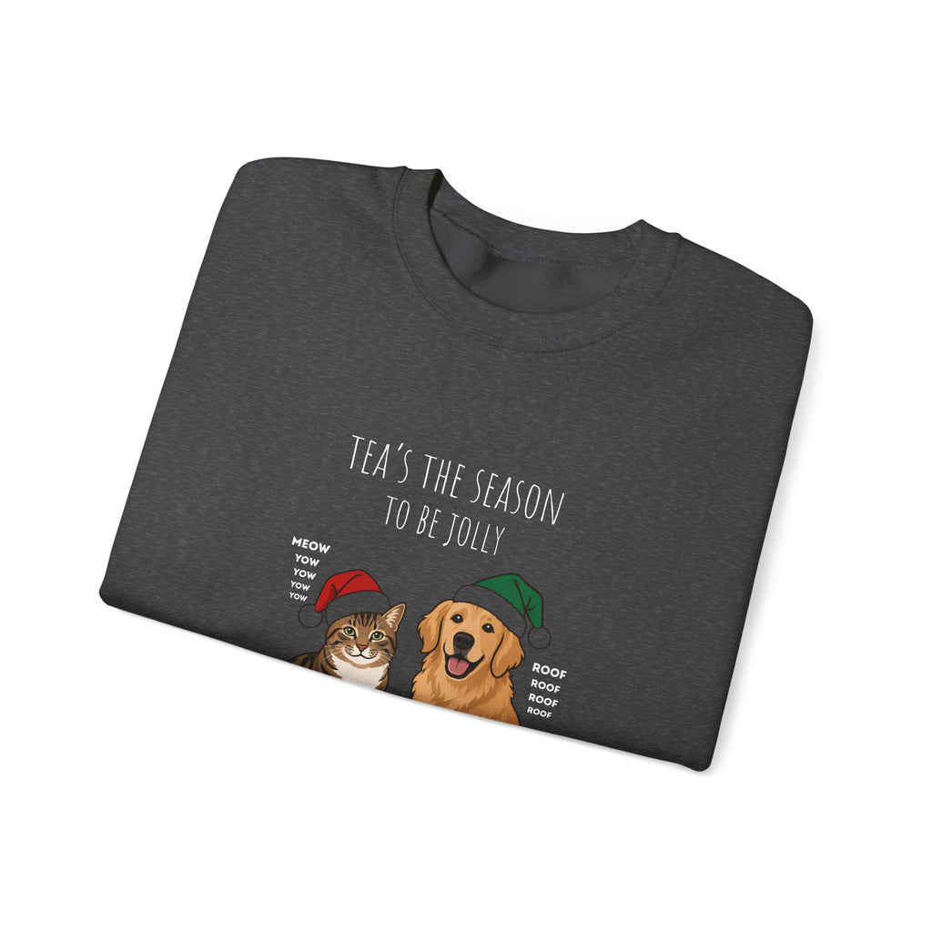 Holiday Tea Time Sweatshirt — 'Tea's The Season To Be Jolly' Cat & Dog Christmas Crewneck
