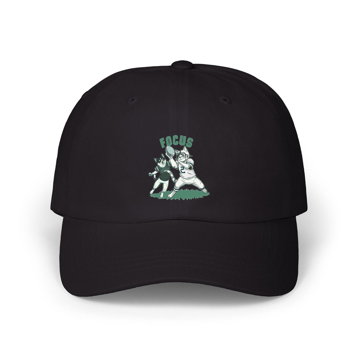 Dad Cap — Vintage Green 'Focus' Sporting Pets Patch Embroidered Football Hat