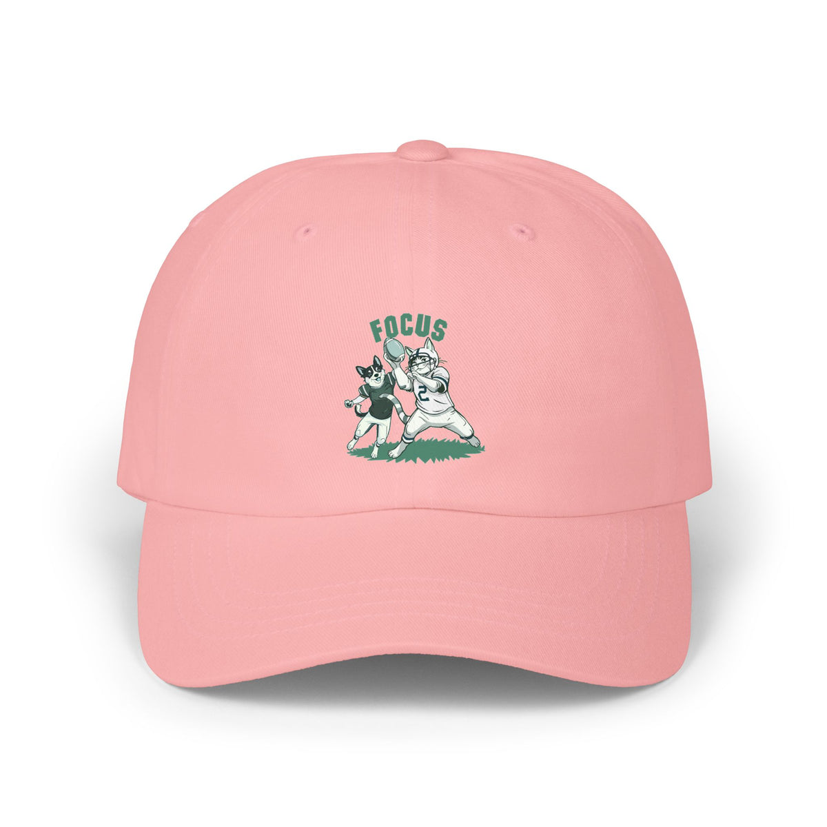 Dad Cap — Vintage Green 'Focus' Sporting Pets Patch Embroidered Football Hat