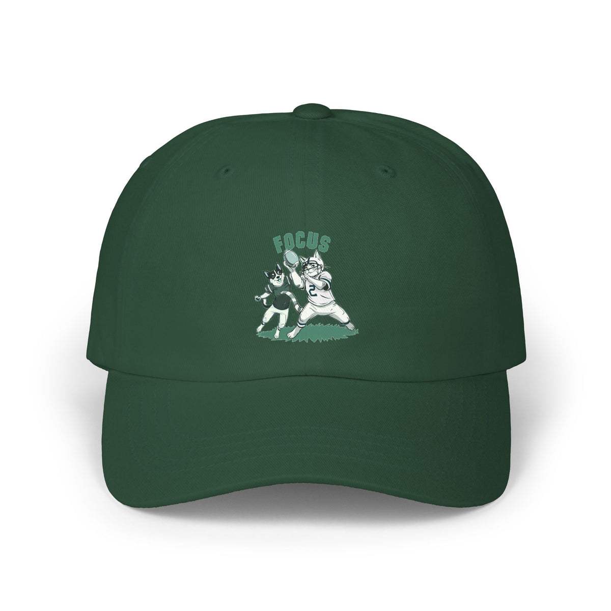 Dad Cap — Vintage Green 'Focus' Sporting Pets Patch Embroidered Football Hat