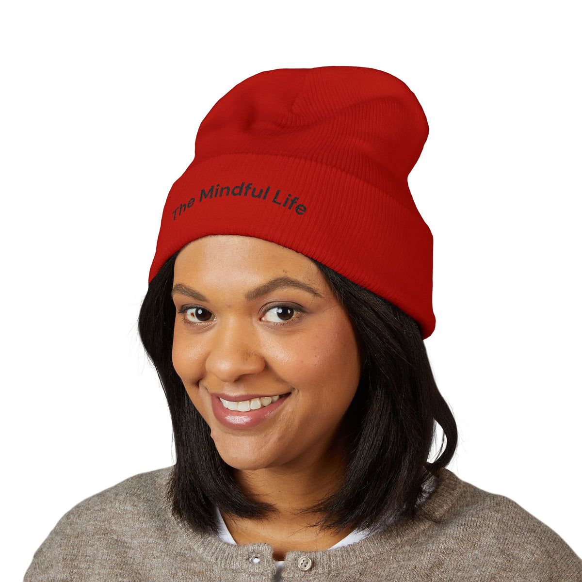 Mindful Life Cuffed Beanie — Embroidered "The Mindful Life" Knit Hat