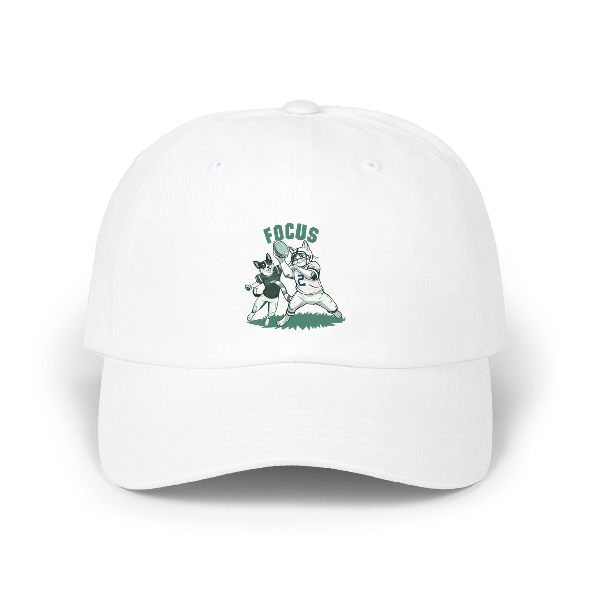 Dad Cap — Vintage Green 'Focus' Sporting Pets Patch Embroidered Football Hat