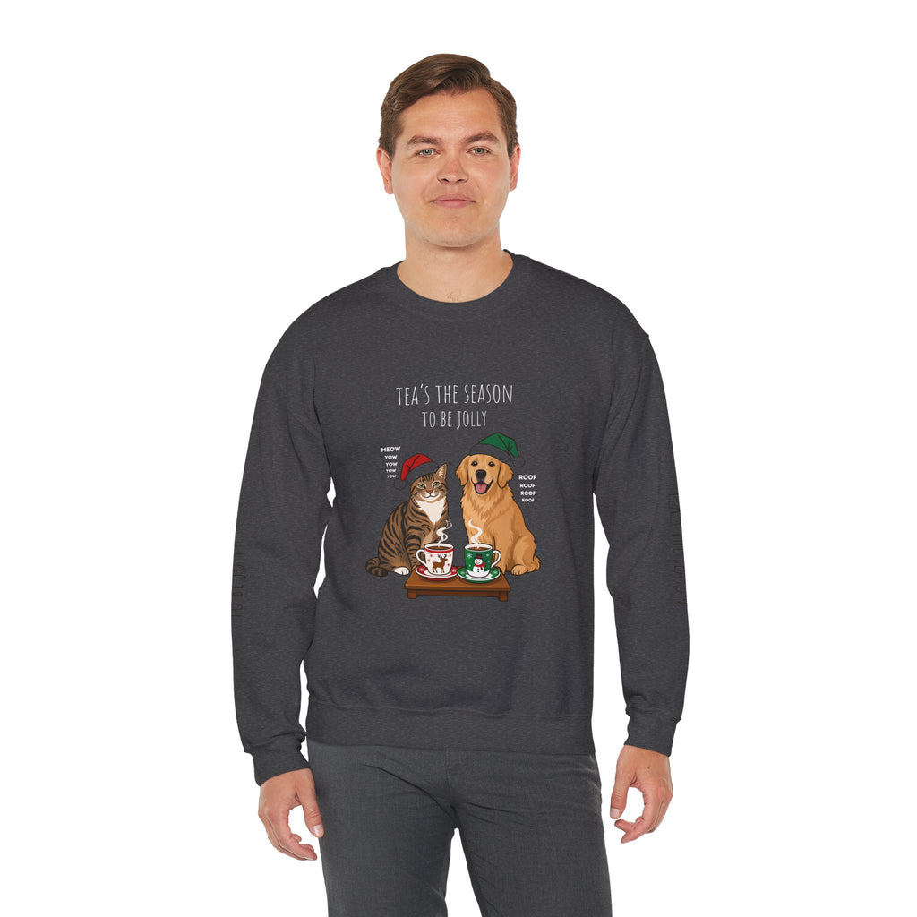 Holiday Tea Time Sweatshirt — 'Tea's The Season To Be Jolly' Cat & Dog Christmas Crewneck