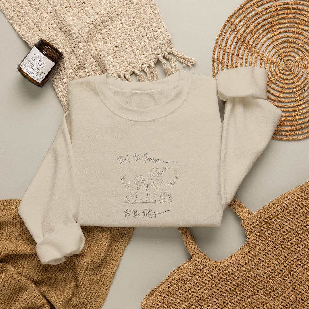 Minimalist Embroidered Graphic Vintage Crest Crewneck Sweatshirt | Tea's The Season