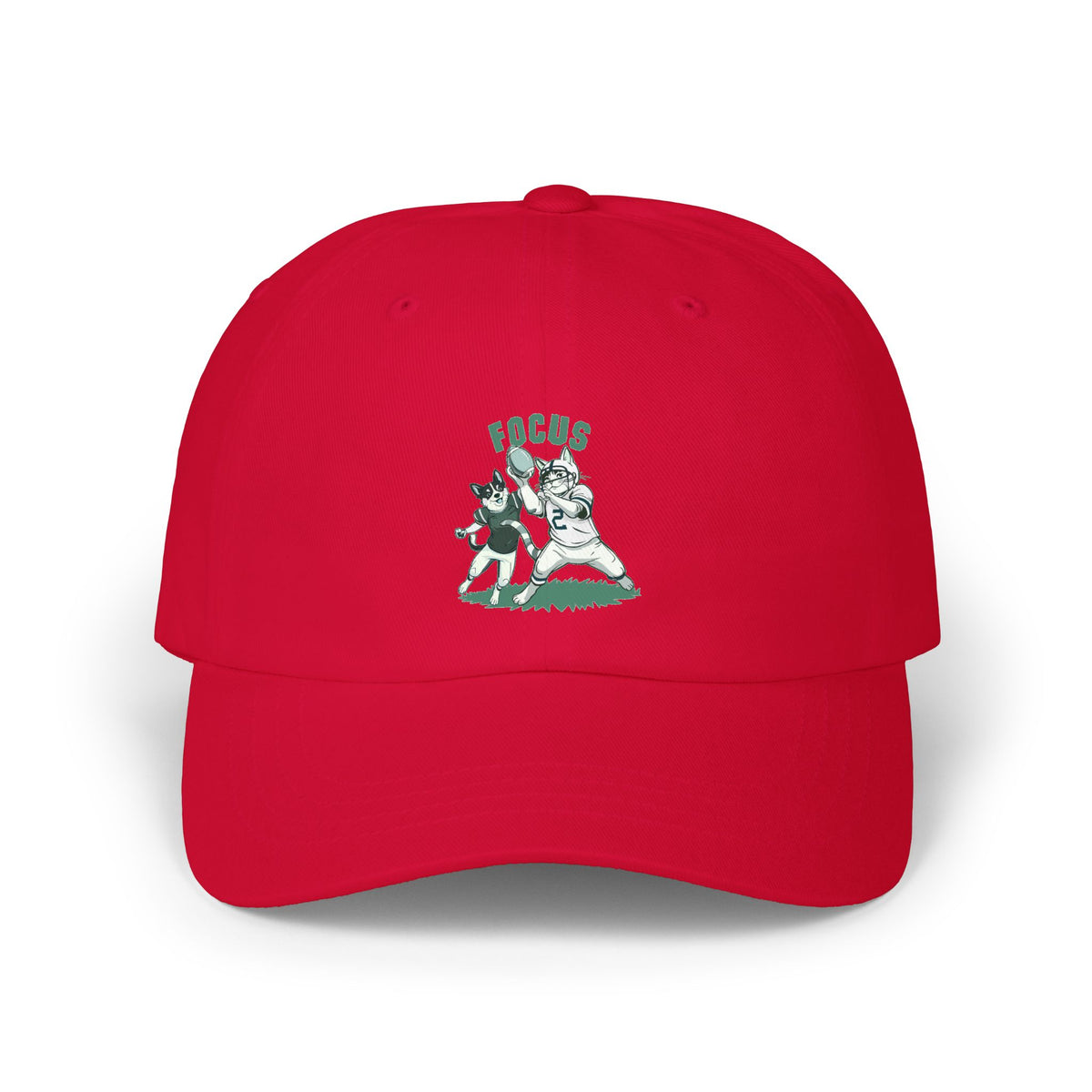 Dad Cap — Vintage Green 'Focus' Sporting Pets Patch Embroidered Football Hat