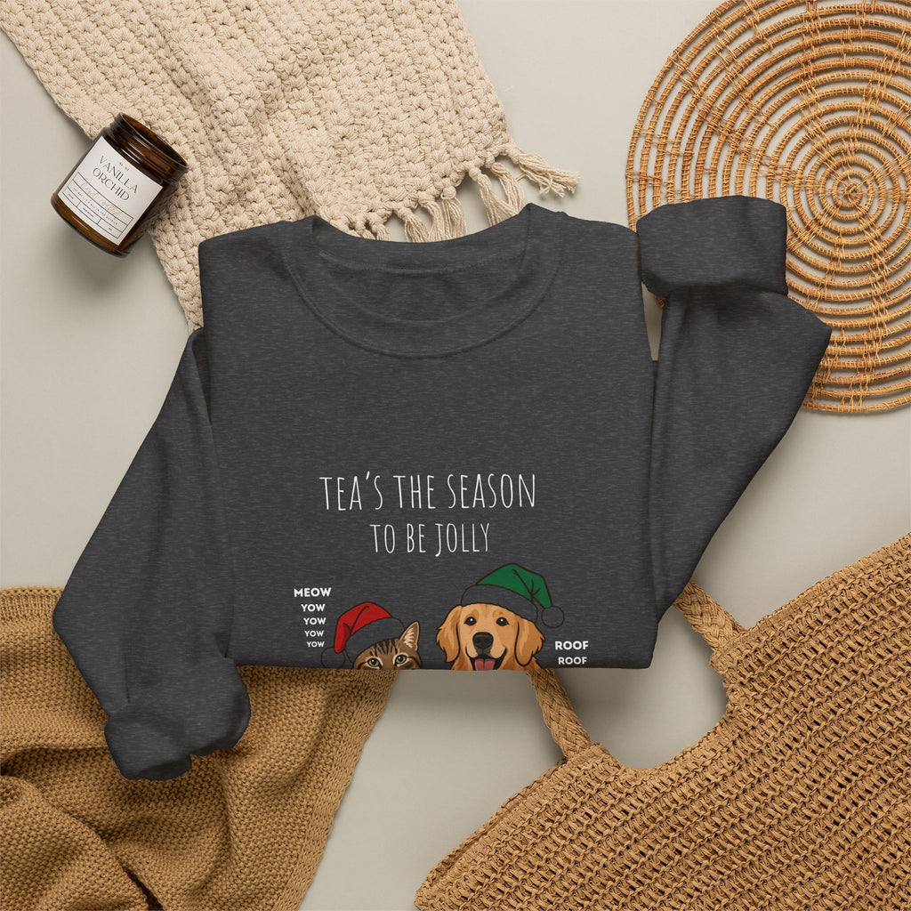 Holiday Tea Time Sweatshirt — 'Tea's The Season To Be Jolly' Cat & Dog Christmas Crewneck