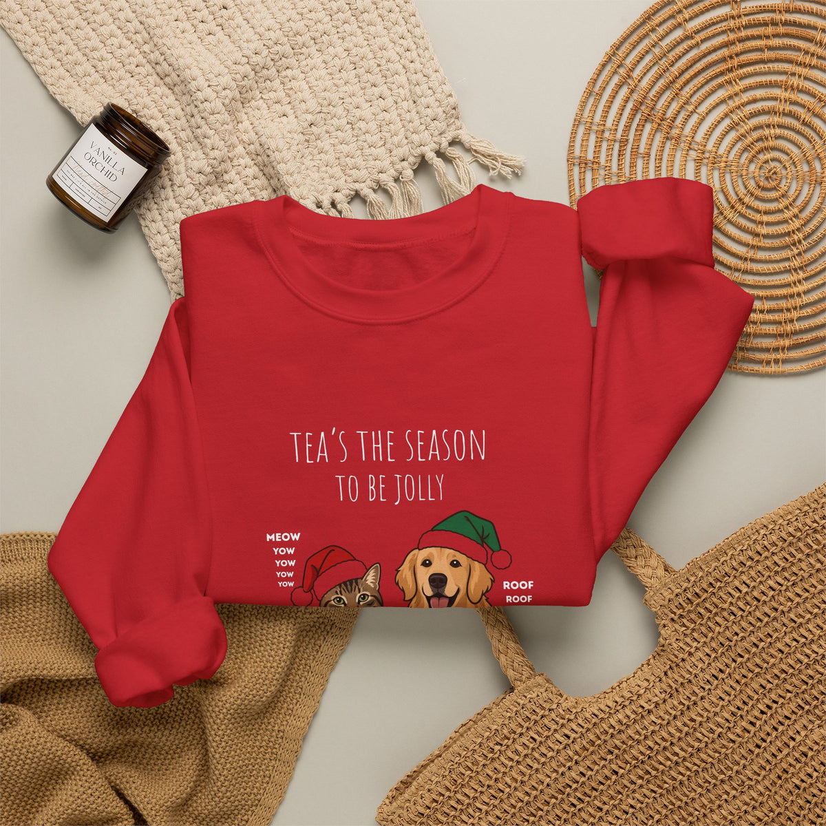 Holiday Tea Time Sweatshirt — 'Tea's The Season To Be Jolly' Cat & Dog Christmas Crewneck
