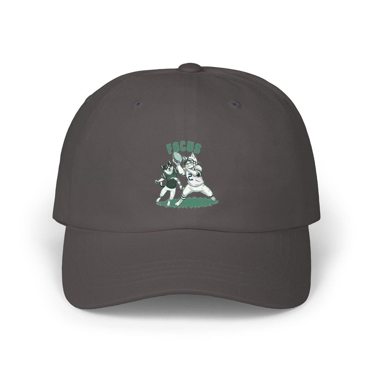 Dad Cap — Vintage Green 'Focus' Sporting Pets Patch Embroidered Football Hat